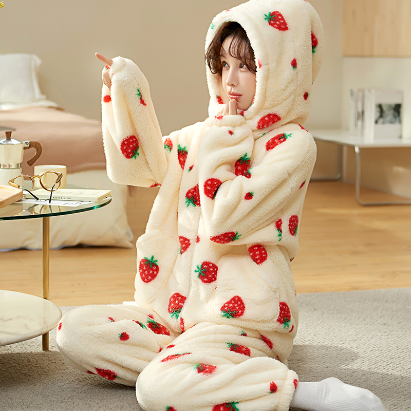 珊瑚绒睡衣女冬季加厚加绒家居服