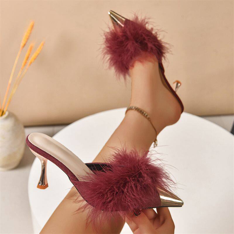 36-43大码女鞋41新款包头半拖鞋女42新中式懒人无后跟毛毛穆勒鞋