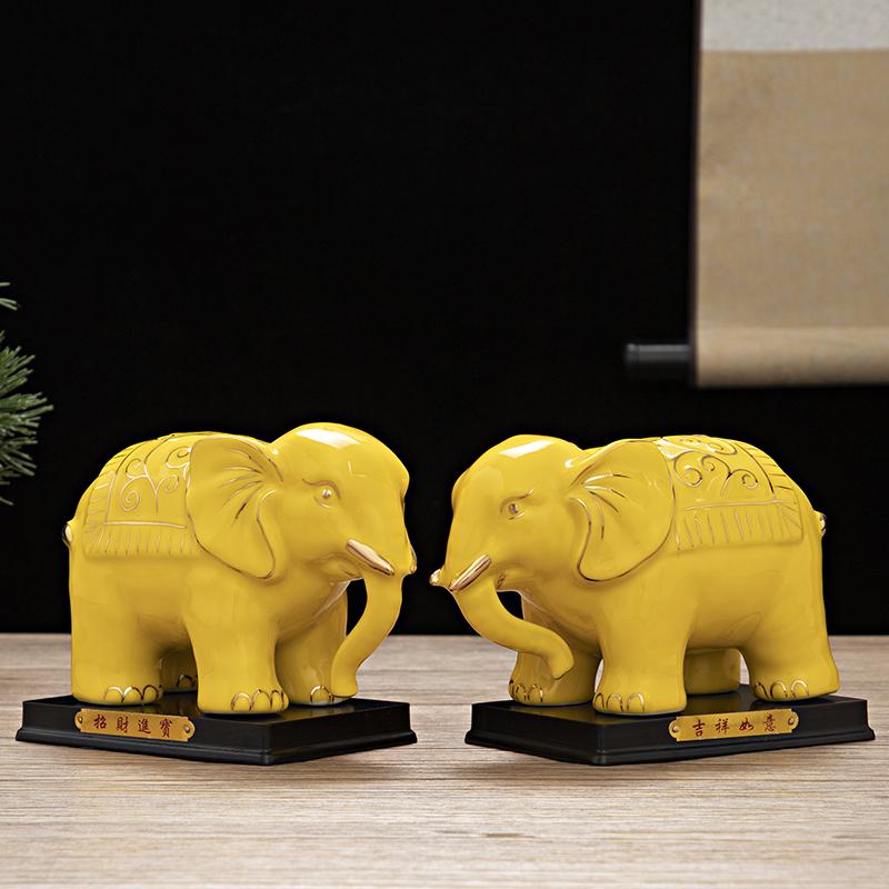 陶瓷大象一对摆件吸水招财吉祥