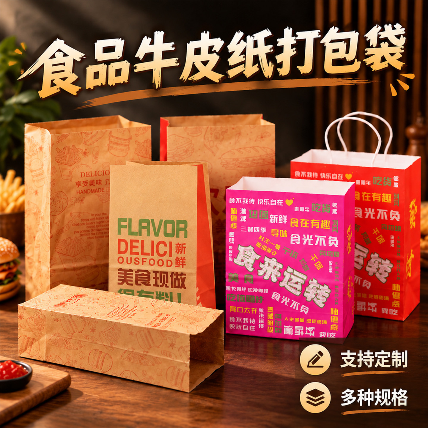 牛皮纸袋食品袋防油汉堡打包袋