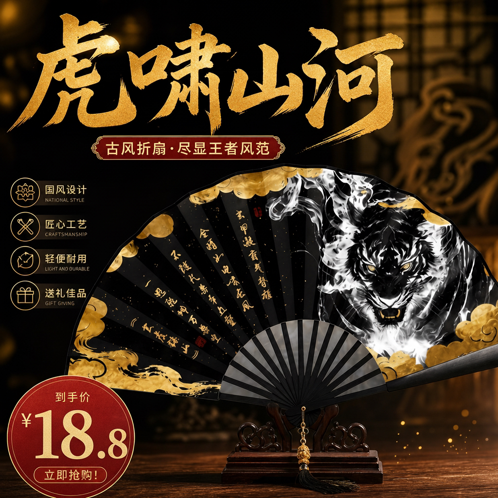 【文玩爱好者必入】虎啸山河折扇图片