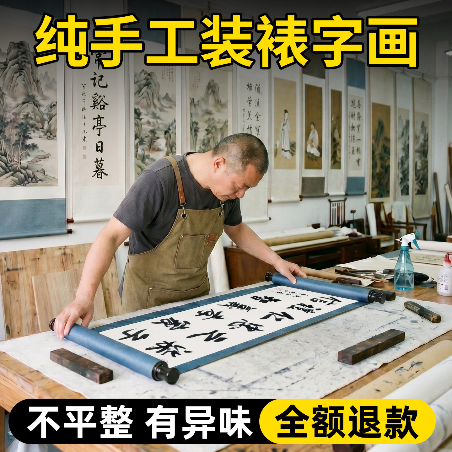 字画装裱服务书法卷轴相框画框任意尺寸定制专业绫布国画作品挂墙
