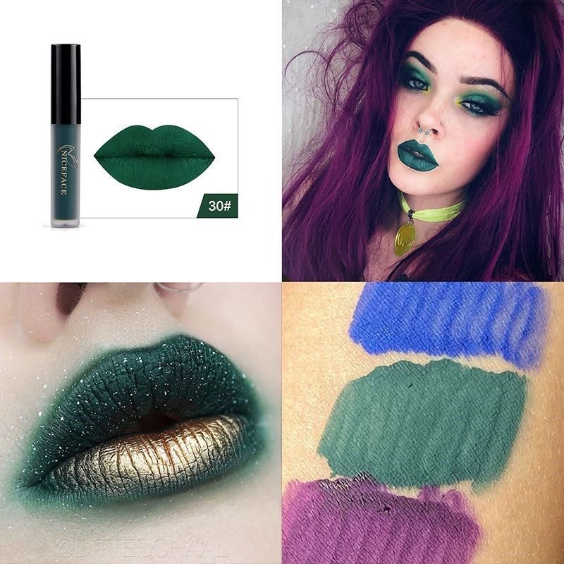 奇葩色黑暗系口红唇釉厌世系哑光雾面液体口红口绿口黑口蓝cos