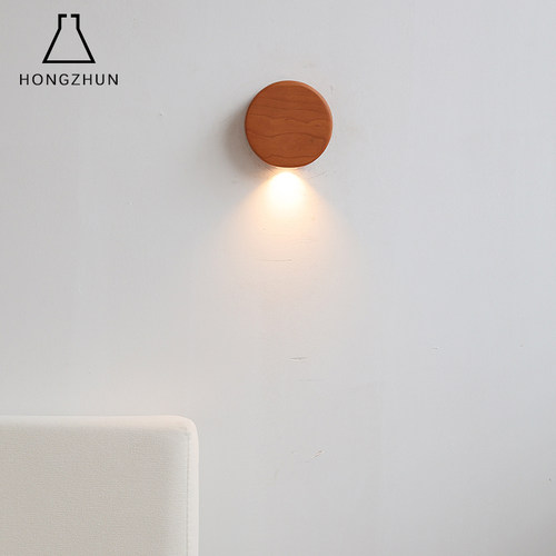 2025年新款樱桃木极简壁灯卧室床头阅读灯现代北欧墙壁过道氛围灯
