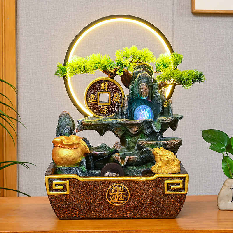 风车流水摆件循环水客厅招财加湿器办公桌风水鱼缸假山水系风水轮