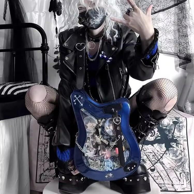 吉他异形甜酷潮流少女包谷子挎写吧唧卡包单肩斜镭射贝斯扎板痛包