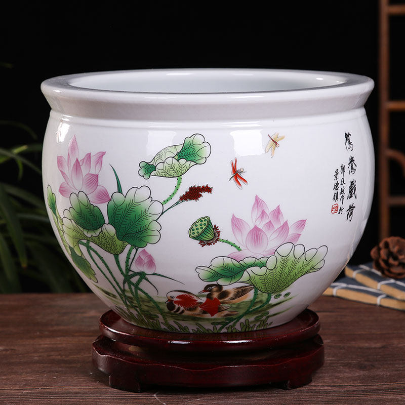 景德镇陶瓷器粉彩花盆大号水培碗莲睡莲铜钱草黄金葛盆栽庭院金鱼