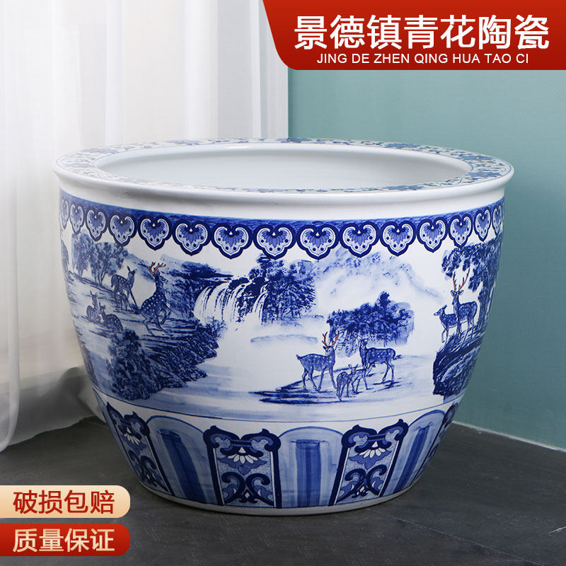 景德镇手绘陶瓷缸大花盆睡莲碗莲盆养荷花花盆水缸庭院种铁树花缸