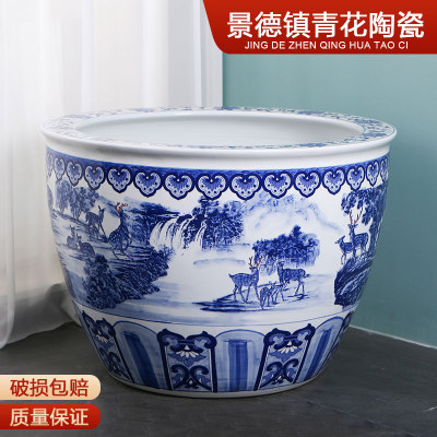 景德镇手绘陶瓷缸大花盆睡莲碗莲盆养荷花花盆水缸庭院种铁树花缸