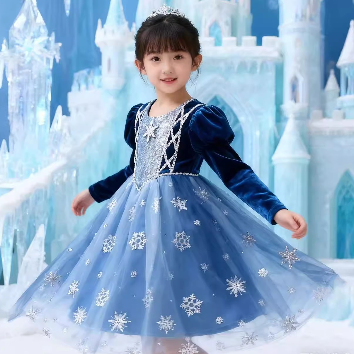 女童冰雪奇缘艾莎公主发光连衣裙