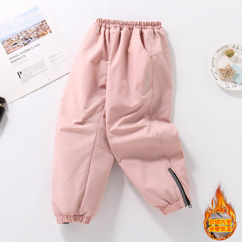 女童加绒冲锋裤阔腿运动保暖长裤