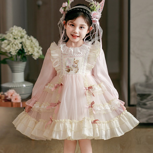 女童洛丽塔浪漫公主风裙长袖2026春秋冬款洋气网纱甜美蓬蓬连衣裙