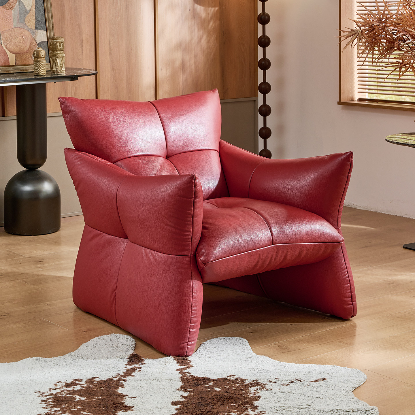 菲尚丽家意式真皮单人沙发椅客厅沙发边椅高端单椅头层牛皮休闲椅