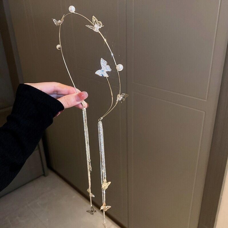 镶钻蝴蝶仙女流苏发箍轻奢森系超仙头饰高级感小众设计头箍发饰