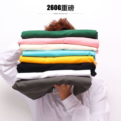 出口日本250g重磅长袖t恤男纯棉厚实纯色卫衣男士上衣圆领打底衫