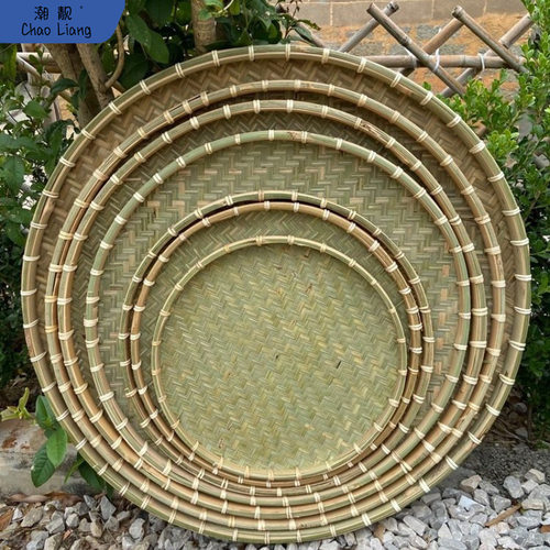 竹编制品农家竹筛子圆形大簸箕手工竹匾装饰家用晒干货晾晒筐