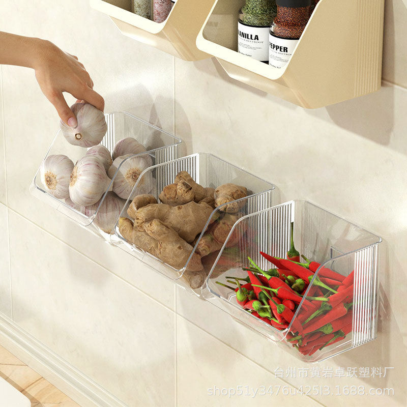 简约多功能厨房透明壁挂式收纳盒 桌面杂物悬挂收纳调料收纳挂篮