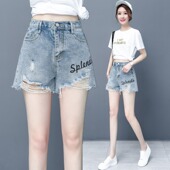 女夏季 薄款 2025年新款 牛仔短裤 高腰a字显瘦显高毛边破洞热裤 女士