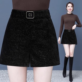 秋冬季外穿平绒短裤女2025新款高腰百搭黑色显瘦休闲靴裤短裤子潮