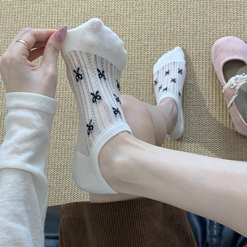 夏季纯棉隐形防滑蝴蝶结船袜女