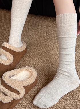 芭蕾风韩国灰堆堆袜女灰色中筒袜miu系小腿袜配jk靴子学院风长袜