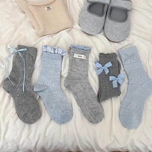 蓝灰袜子百搭芭蕾堆堆少女