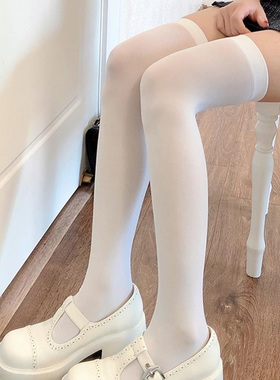 白色过膝袜春夏薄款天鹅绒袜子女日系白丝长筒袜黑色jk大腿高筒