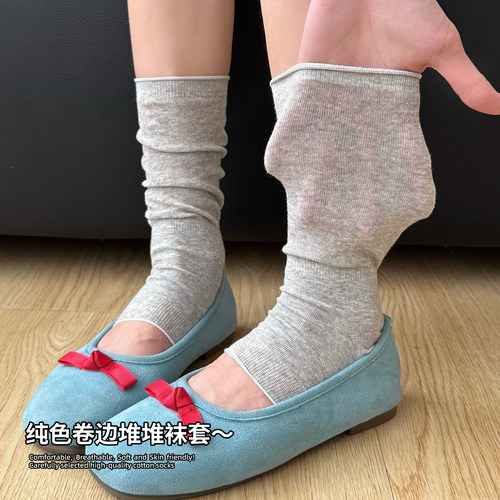 夏季薄款纯色芭蕾风美腿中筒袜