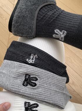 极简ins风后跟蝴蝶结堆堆袜日系学院风中筒袜早春灰色百搭长袜女