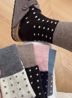 日系复古秋冬加厚保暖羊毛拼色小波点袜撞色男中筒堆堆袜子女