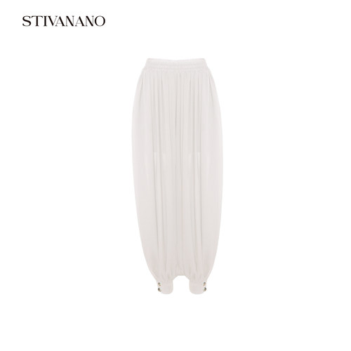 Stivanano褶皱束踝雪纺哈伦裤