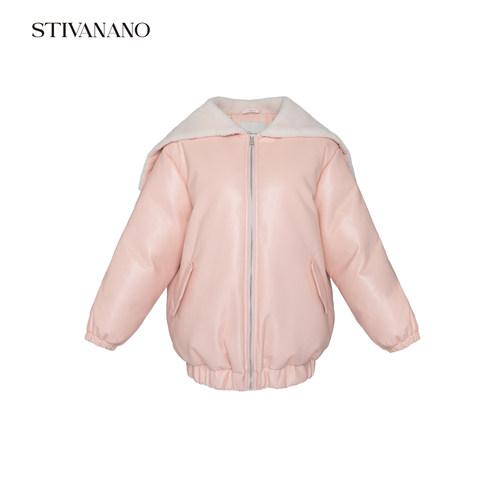 Stivanano羊羔毛拉链帽蛋白皮羽绒服