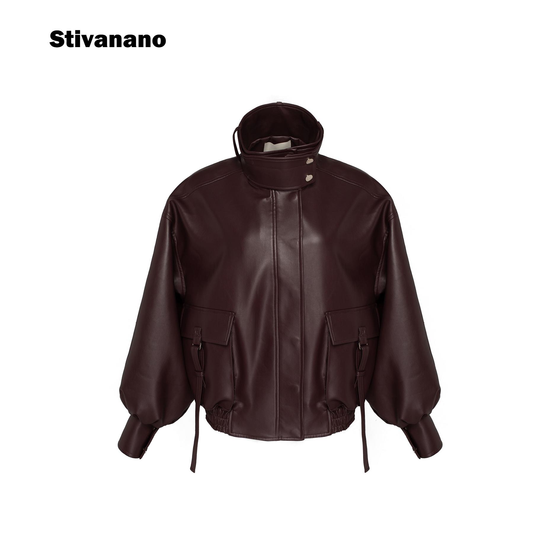 Stivanano翻领皮衣外套