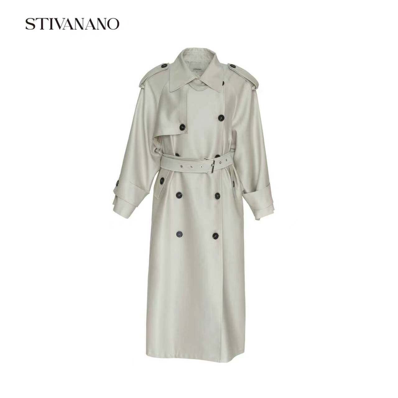 Stivanano领口袢腰带超长风衣