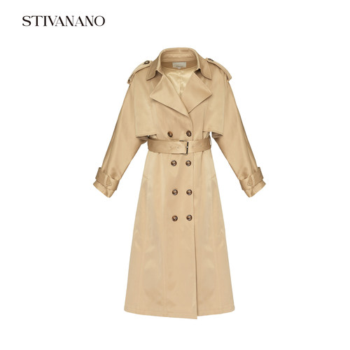 Stivanano卡其色蝙蝠袖长风衣
