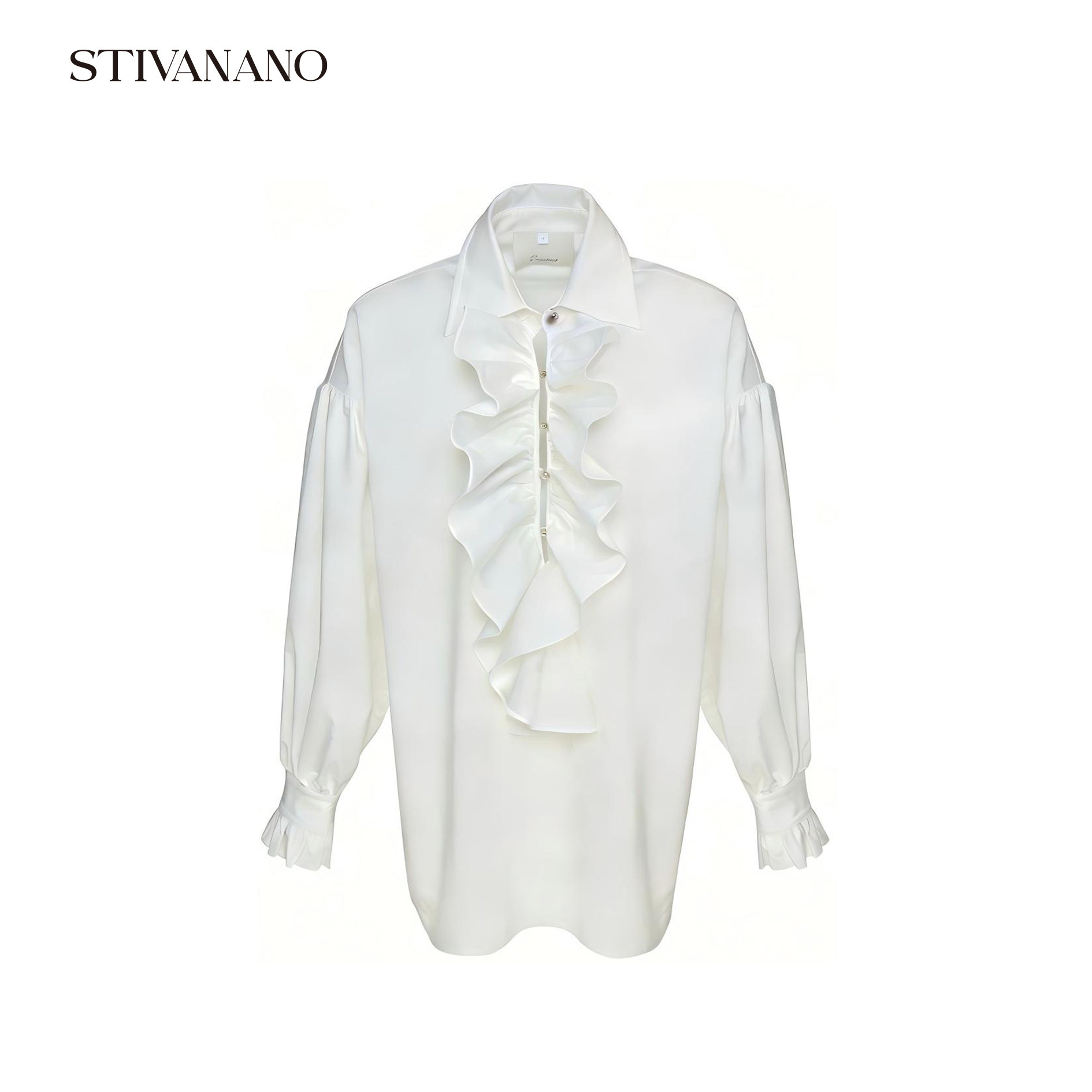 Stivanano 金属扣荷叶边三角领衬衫
