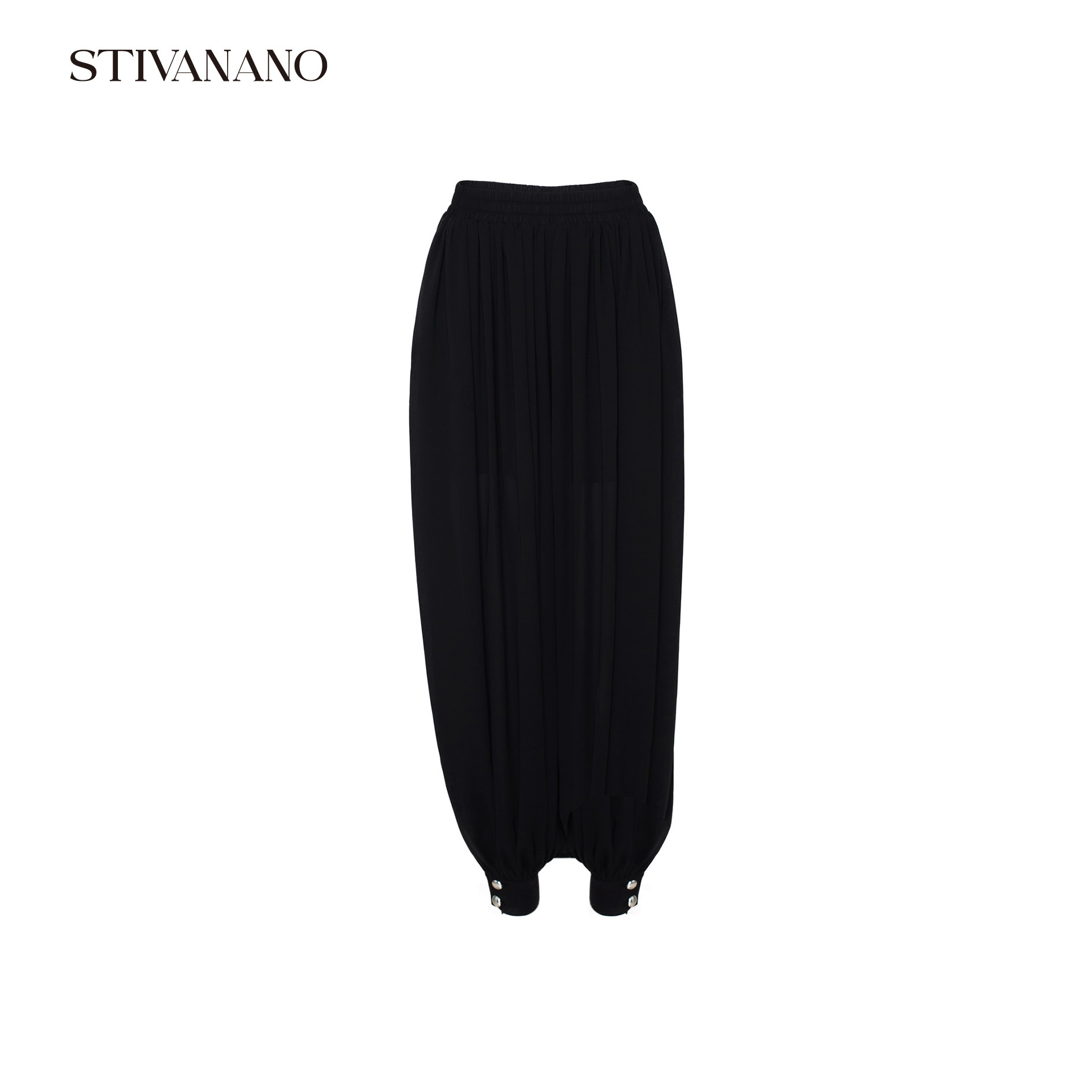 Stivanano褶皱束踝雪纺哈伦裤