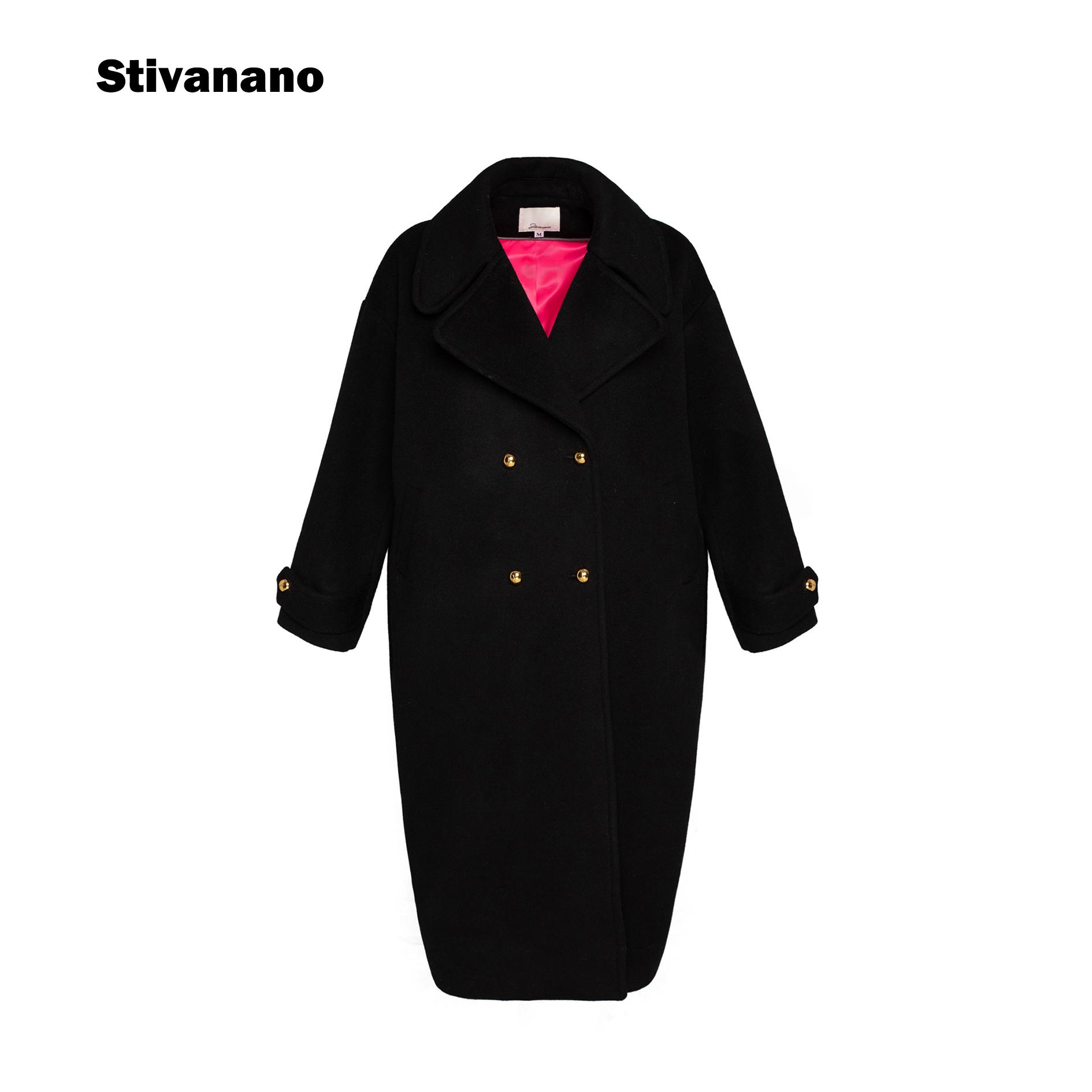 Stivanano玫红撞色茧型大衣