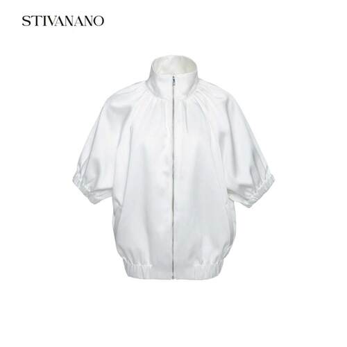 Stivanano 拉链立领松紧下摆短袖外套