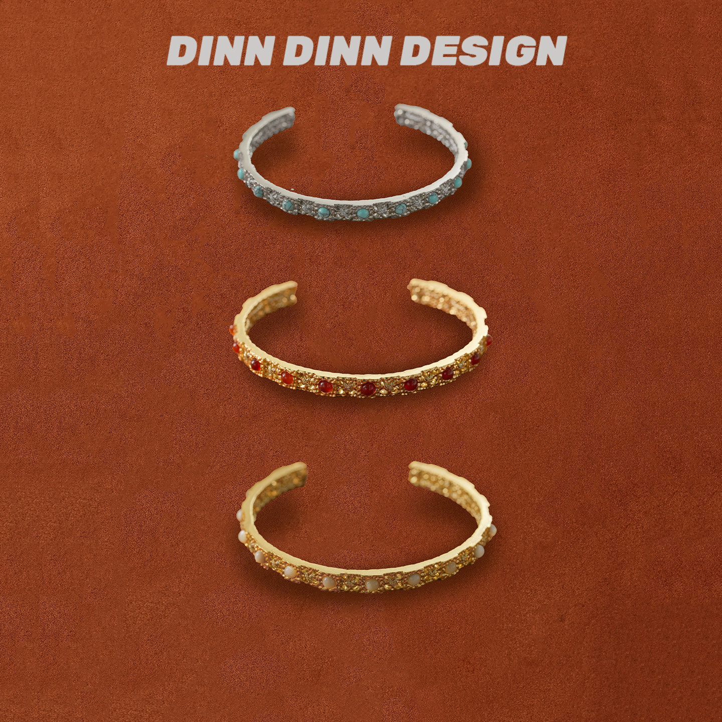 DINN DINN DESIGNvintage系列天然石镶嵌复古手镯轻奢百搭个性