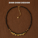 DINN DESIGN黑曜石金色片片串珠项链度假风原创设计轻奢高级