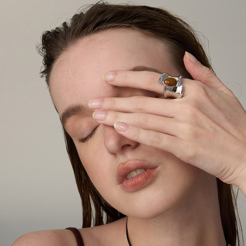 原生系列木纹石重工宽型戒指