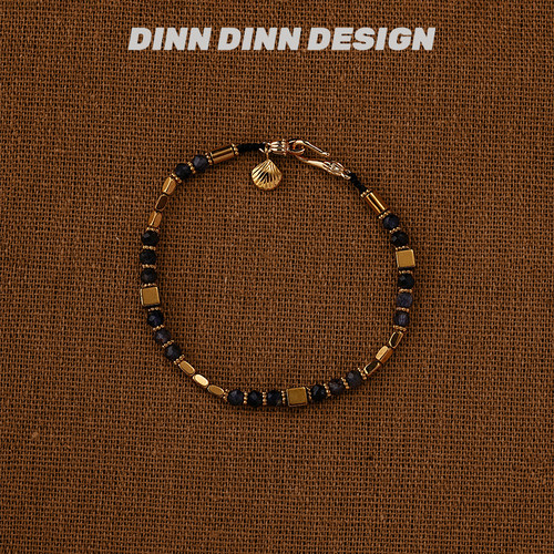 DINN DINN DESIGN度假系列灰蓝色珠珠拼接金属手链新款饰品百搭