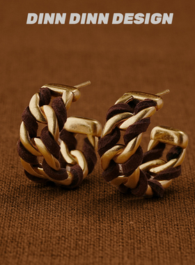 DINN DINN DESIGN麂皮缠绕圈圈耳环高级感耳饰轻奢时尚复古小众