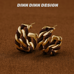 DINN 复古小众 DESIGN麂皮缠绕圈圈耳环高级感耳饰轻奢时尚