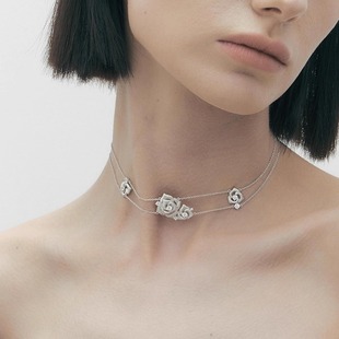 DINN DESIGN繁花系列玫瑰花双层项链高级轻奢气质2025年新款