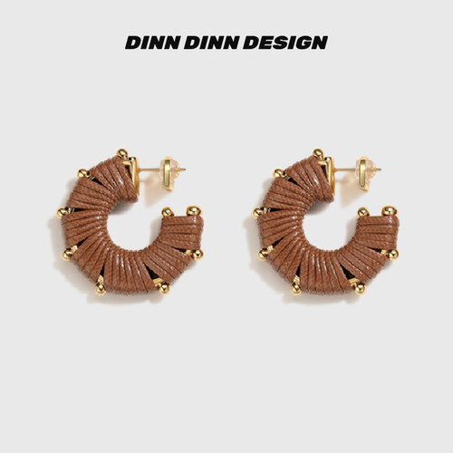 棕色耳环DINNDINNDESIGN皮质