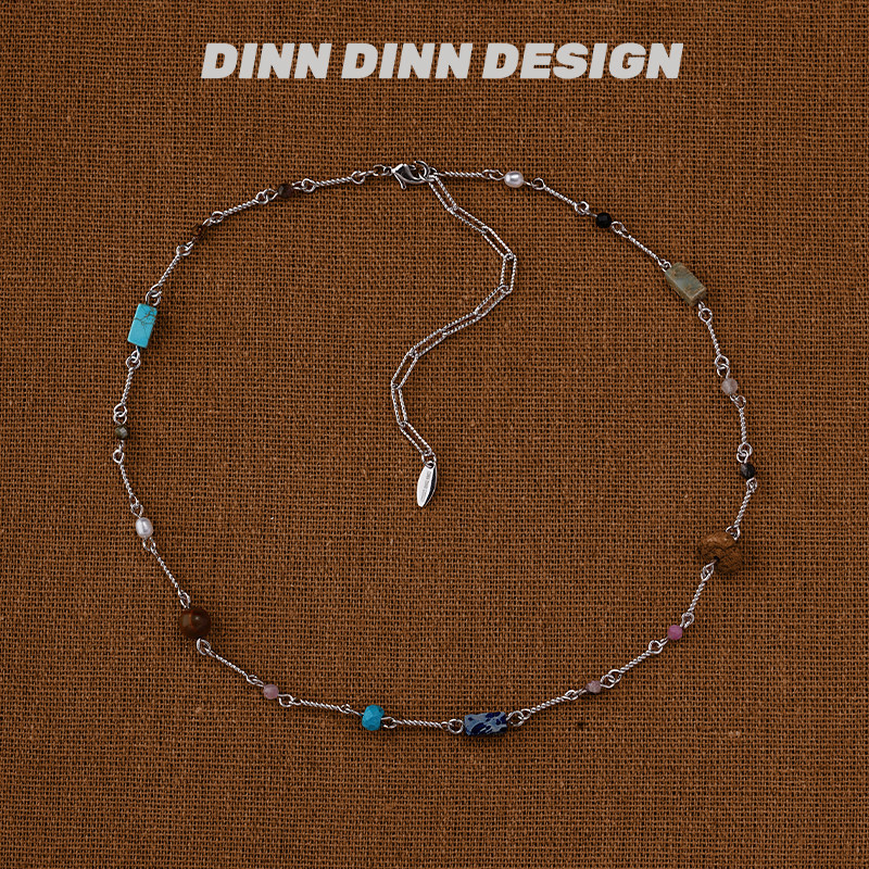 DINN DINN DESIGN多色石头拼接项链个性小众设计轻奢锁骨链串珠