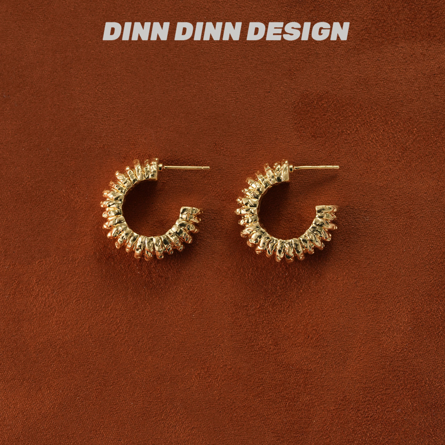 DINN DINN DESIGNvintage系列熔岩纹理复古圈圈耳环原创设计高级