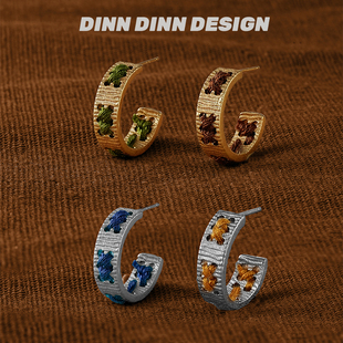 DINN 复古度假风小众设计 DESIGN彩色穿线耳饰女耳环秋冬新款